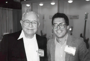 Photo of Leo Fender and Robert Bramley, 1983